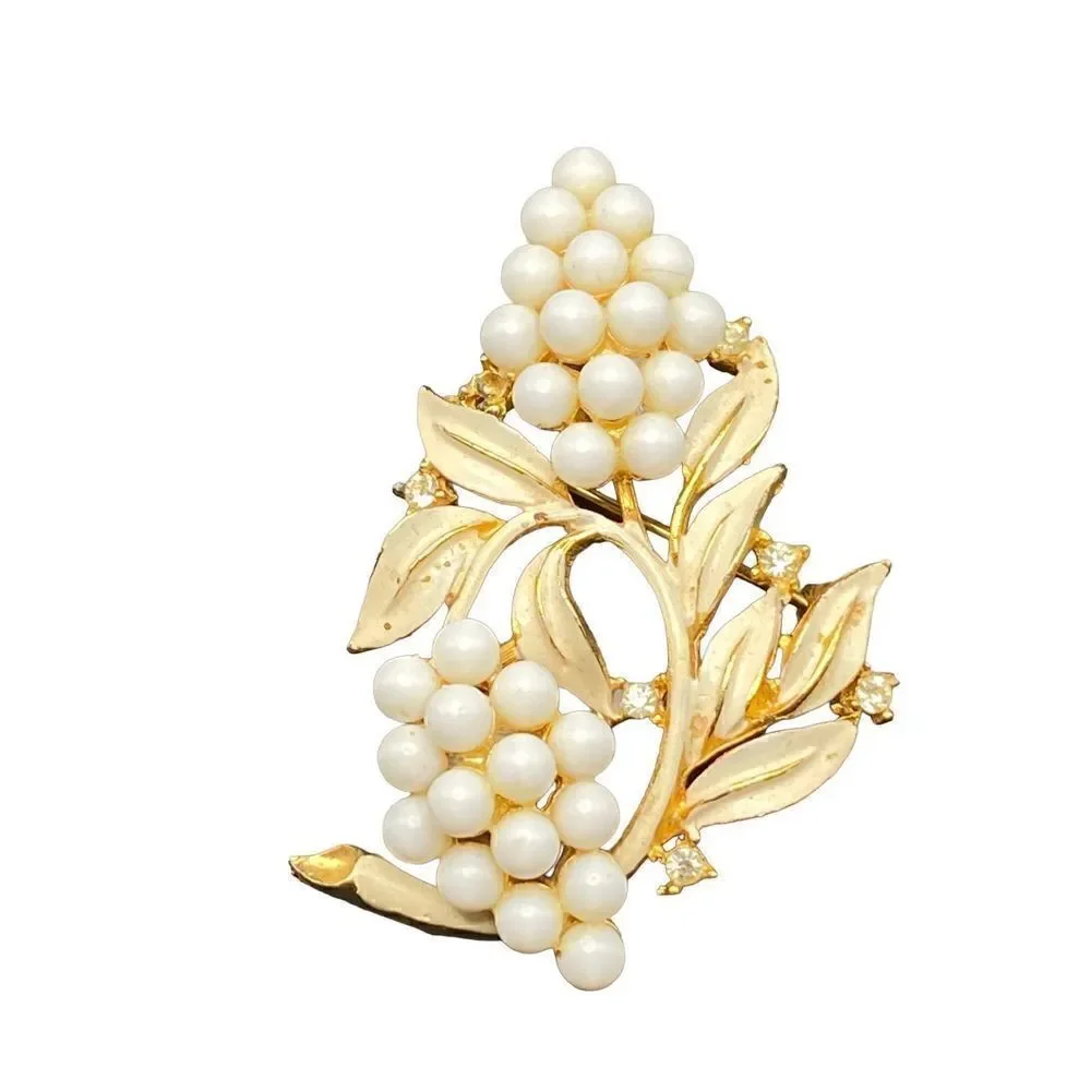 White enamel and gold vintage ring bracelet and berry grapes brooch